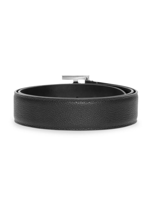 BURBERRY TB Plaque Supple Grainy Leather Belt