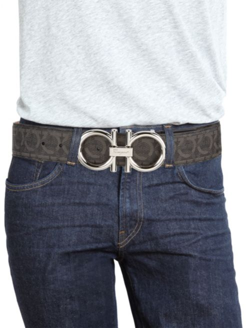 Salvatore Ferragamo Gancini Print Oversize Buckle Belt