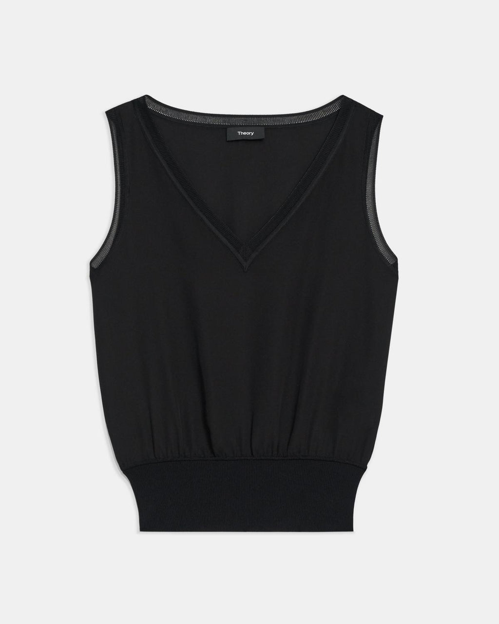 Theory Ribbed Trim V-Neck Tank Top In Silk