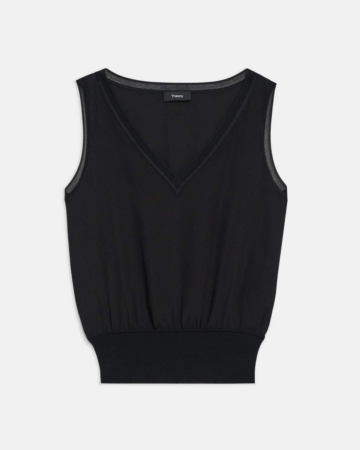 Theory Ribbed Trim V-Neck Tank Top In Silk