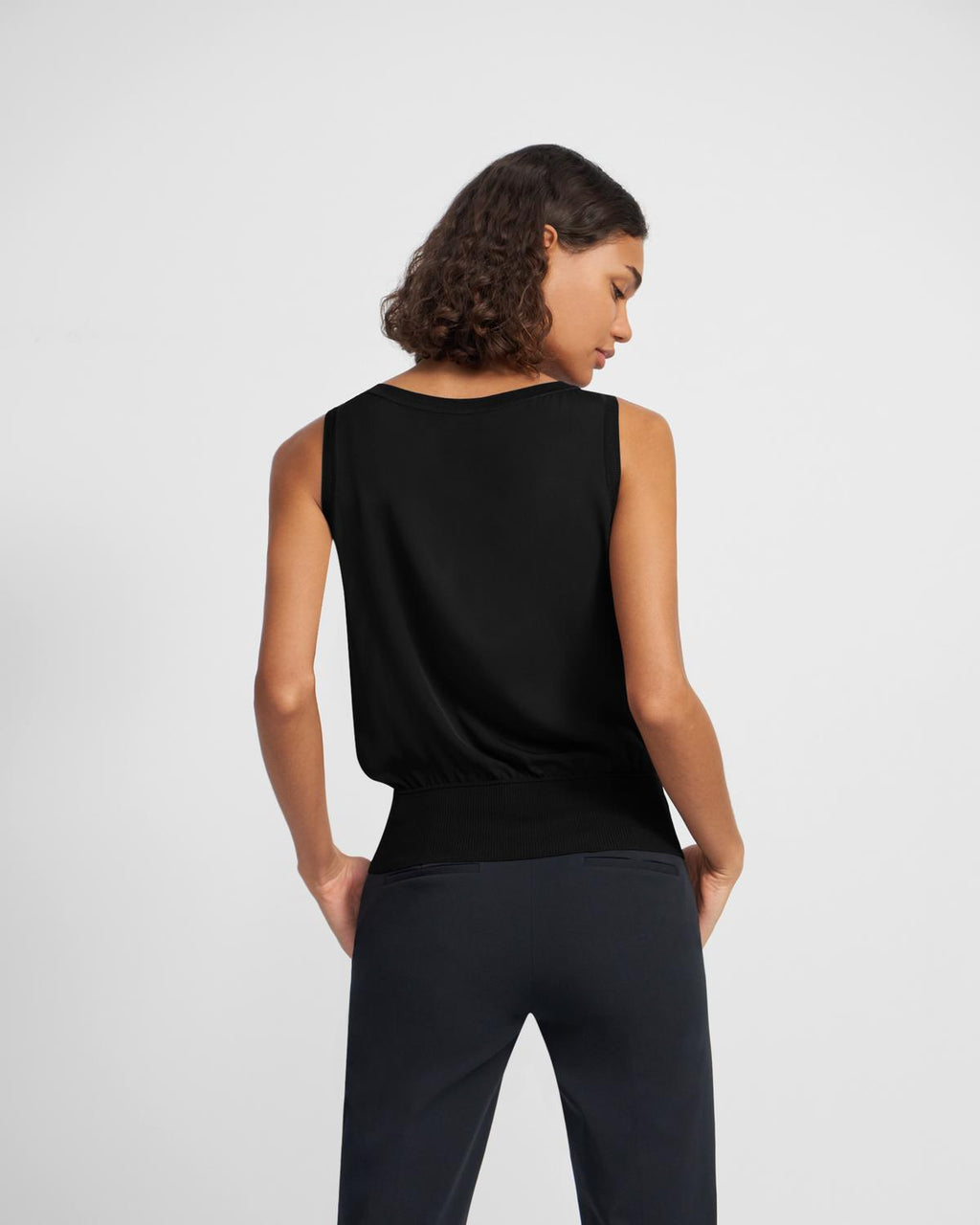 Theory Ribbed Trim V-Neck Tank Top In Silk