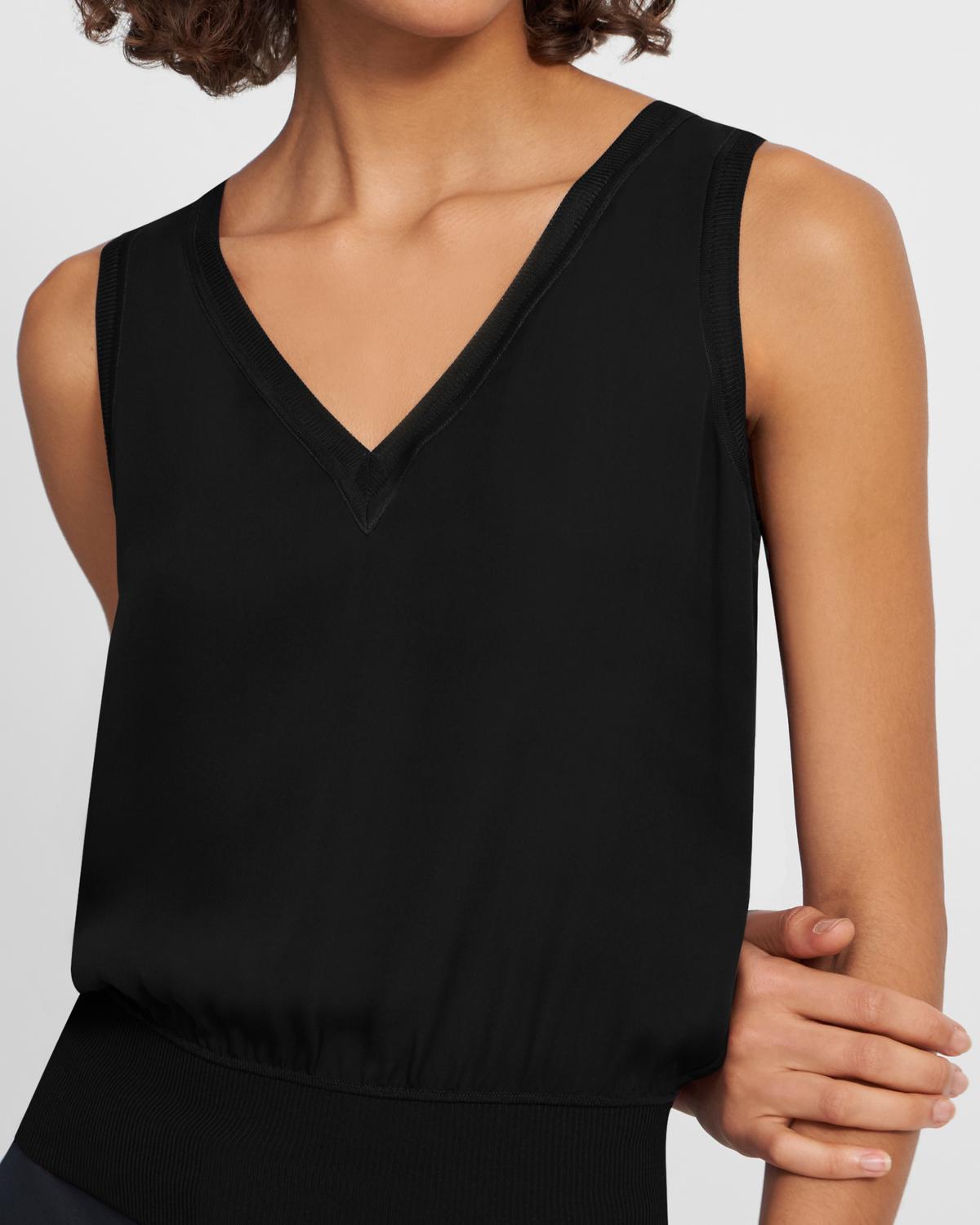 Theory Ribbed Trim V-Neck Tank Top In Silk