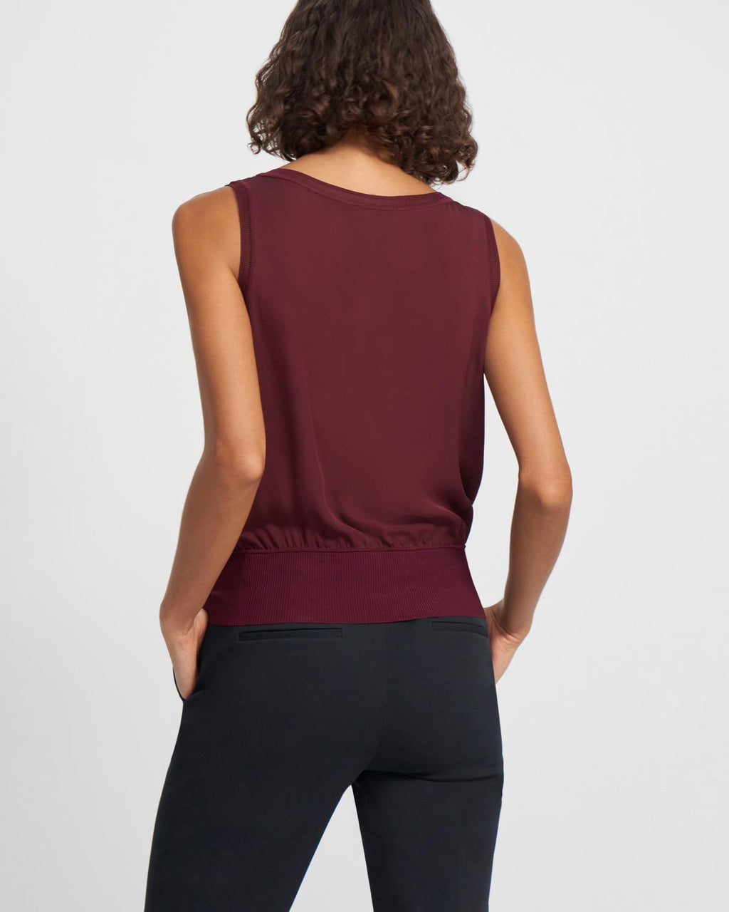 Theory Ribbed Trim V-Neck Tank Top In Silk