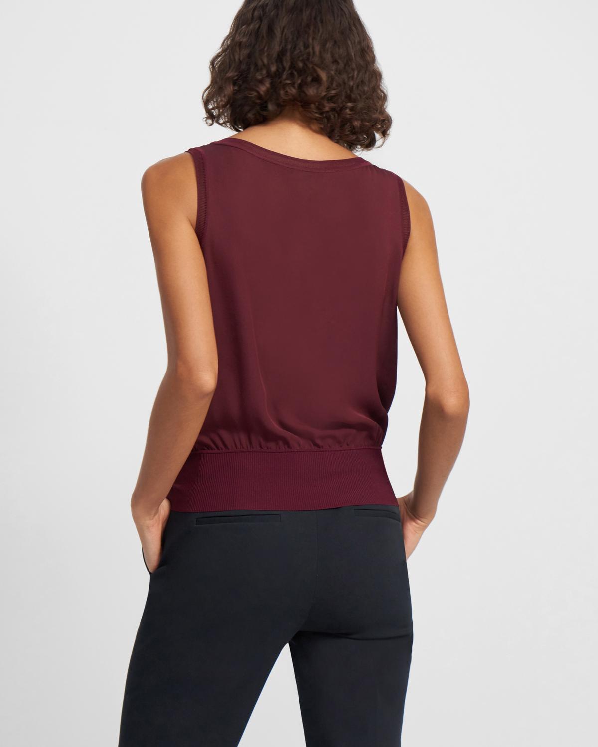 Theory Ribbed Trim V-Neck Tank Top In Silk