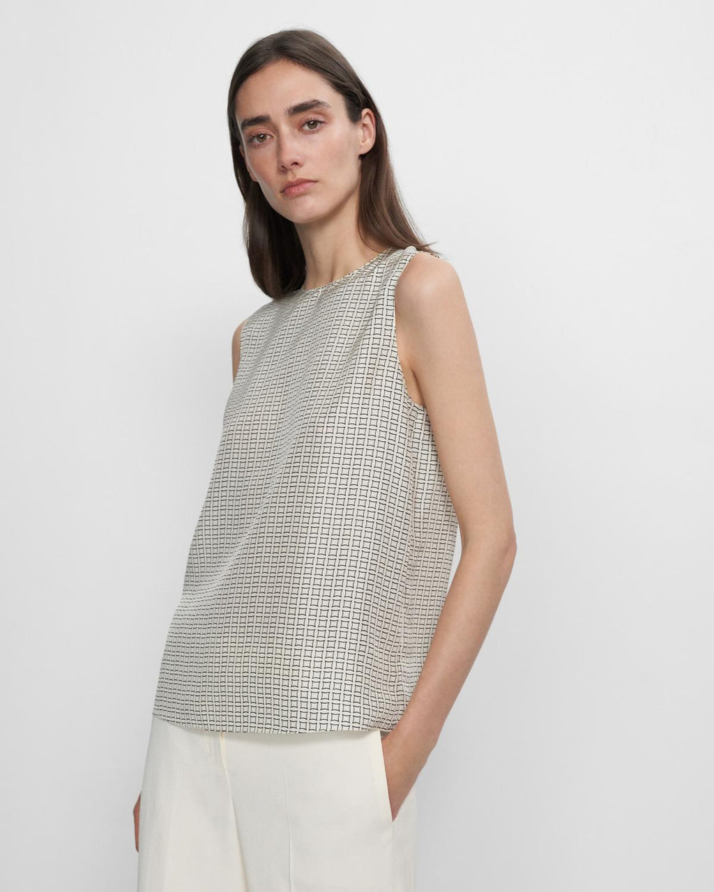 Theory Shell Top In Diamond Print Silk