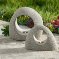 VivaTerra Arched Stone Tealight Holders, Set Of 2
