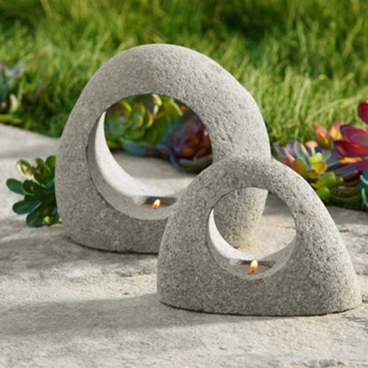 VivaTerra Arched Stone Tealight Holders, Set Of 2