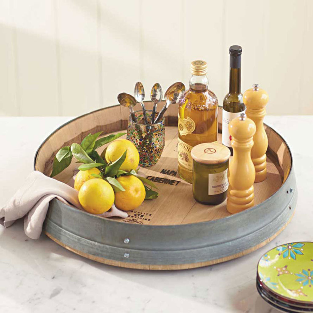 VivaTerra Banded Wine Barrel Lazy Susan