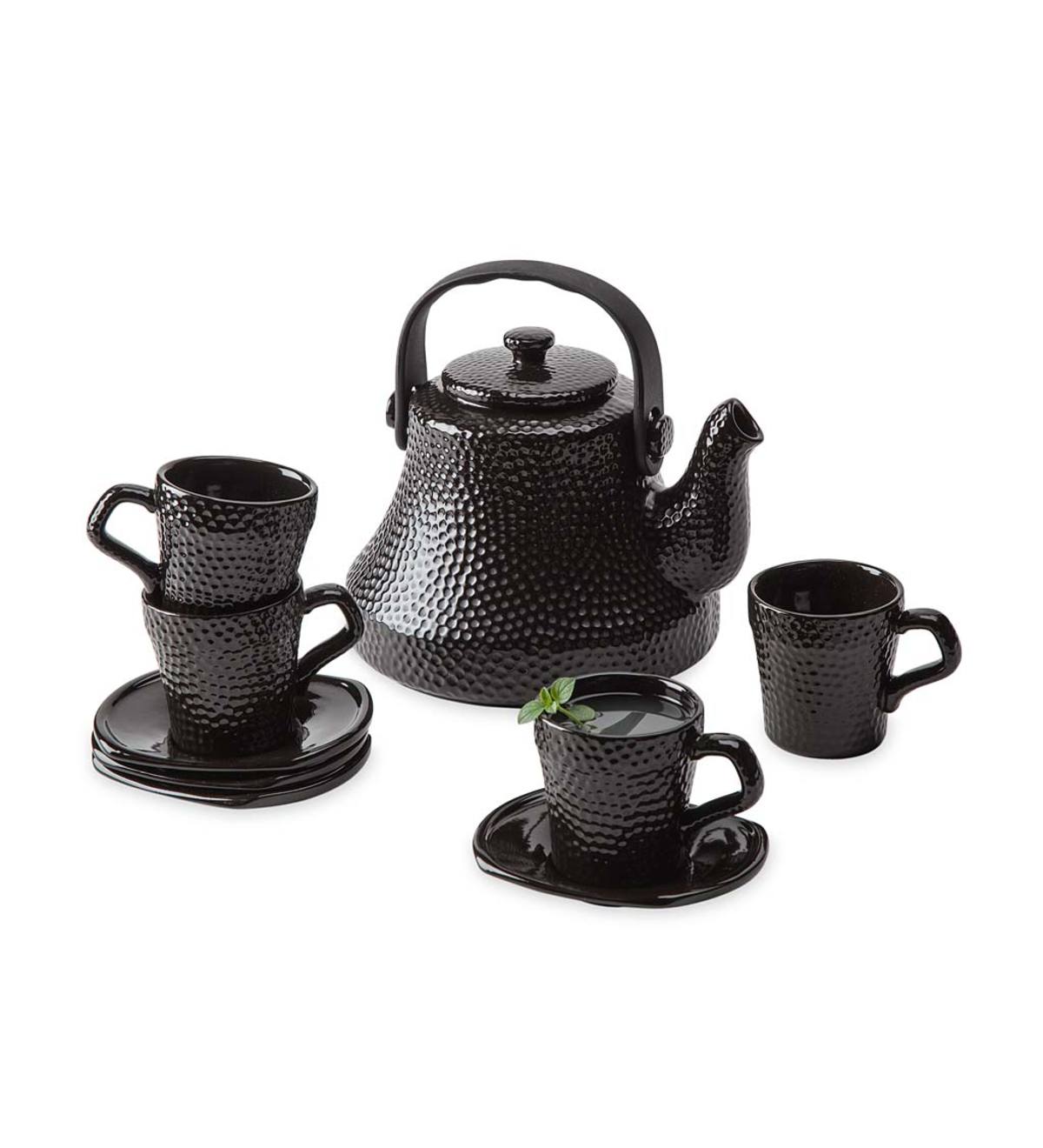 VivaTerra Black Hammered Ceramic Tea Kettle Set