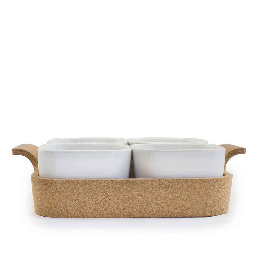 VivaTerra Ensemble Set Of 4 Ramekins With Cork Tray