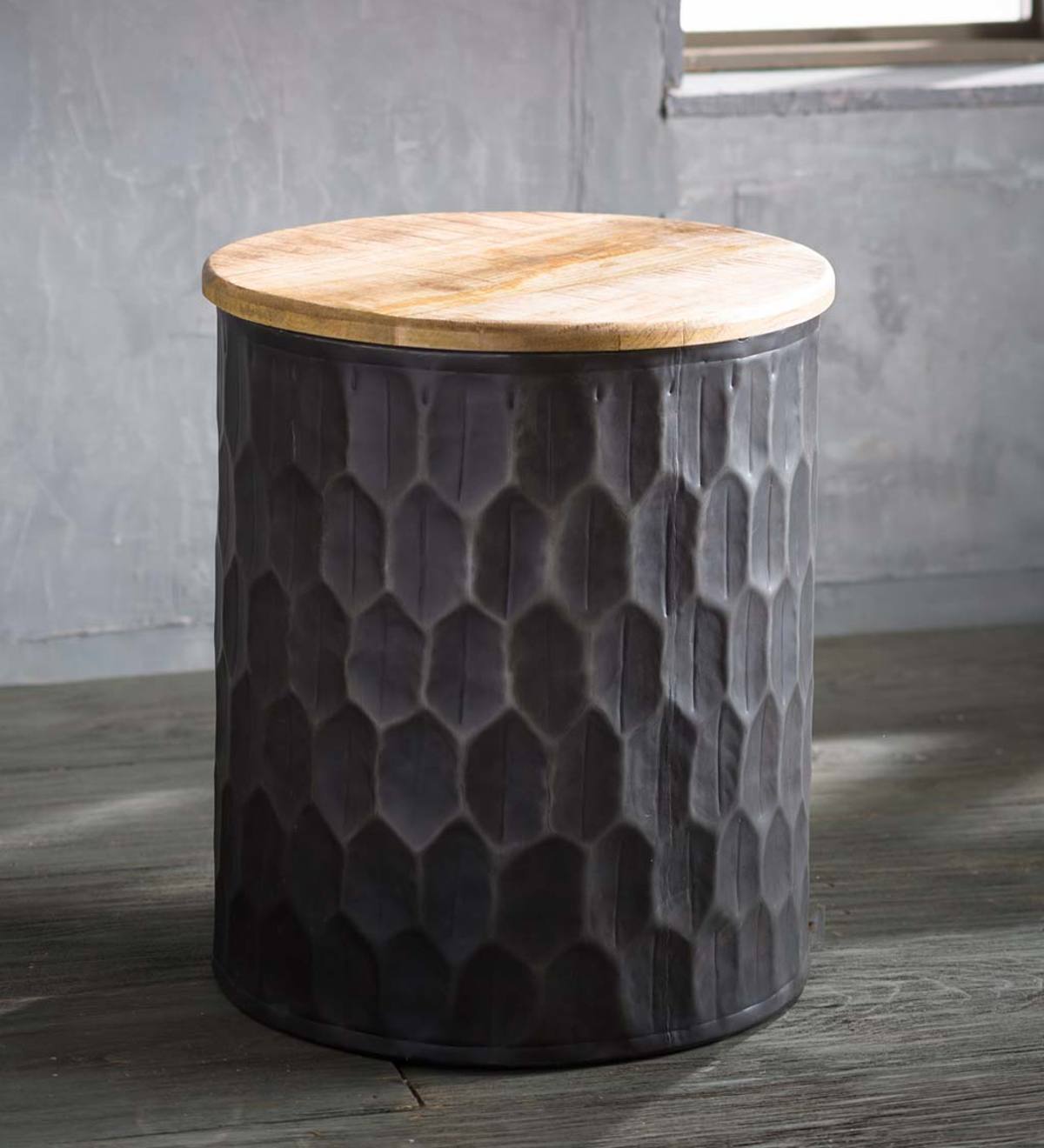 VivaTerra Honeycomb Metal With Reclaimed Wood Top Side Table