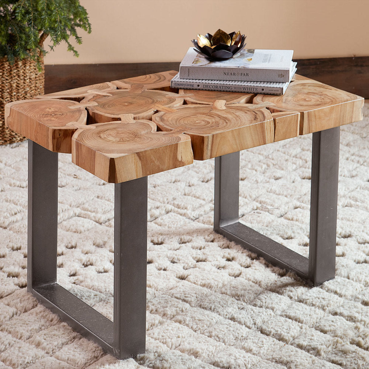VivaTerra Recycled Indian Teak Wood Slice Side Table