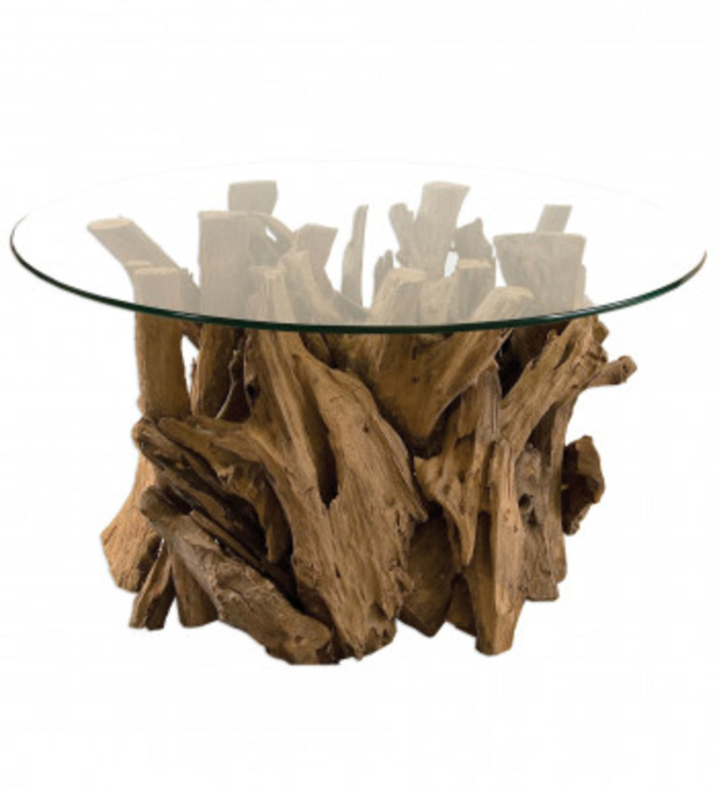 VivaTerra Teak Driftwood & Glass Coffee Table