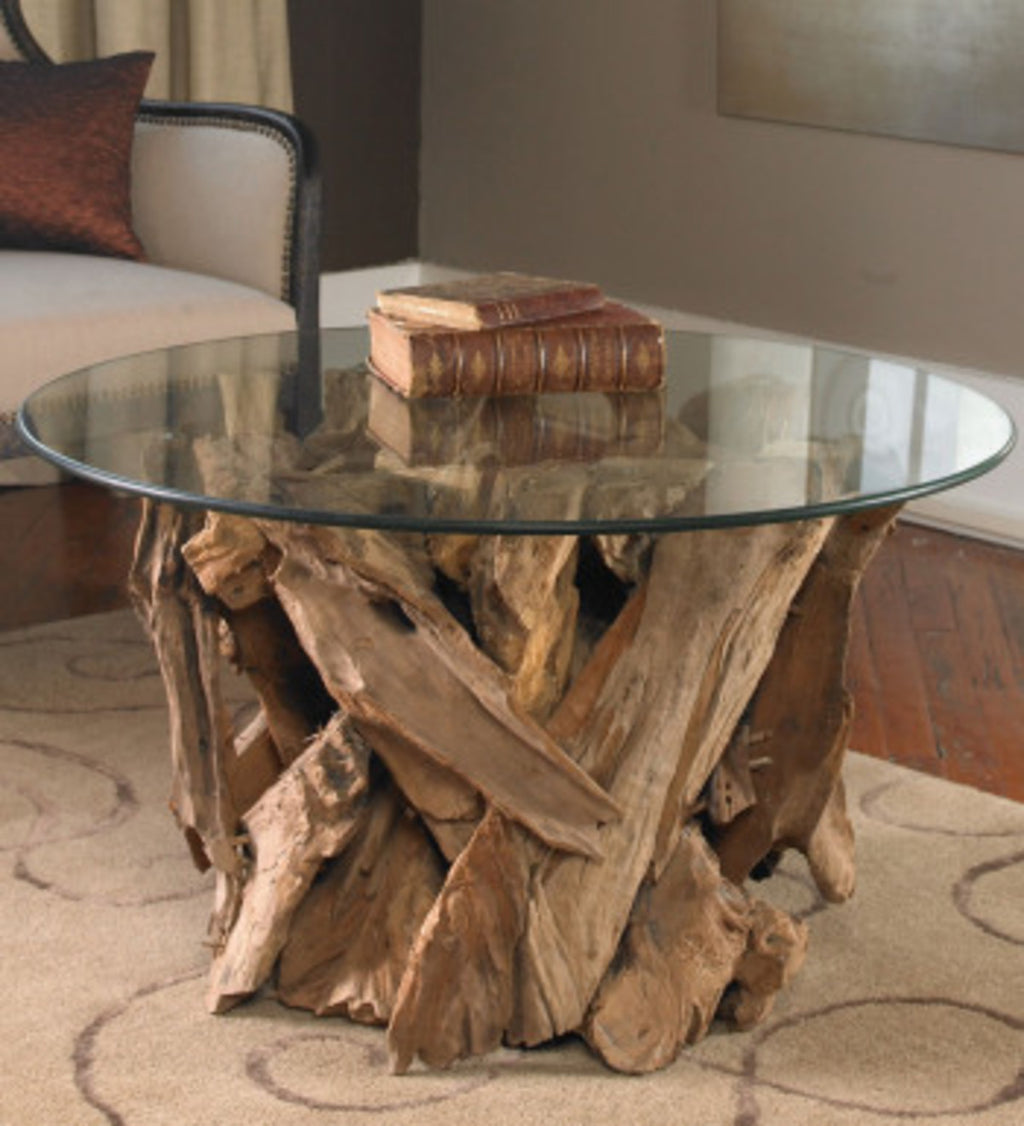 VivaTerra Teak Driftwood & Glass Coffee Table