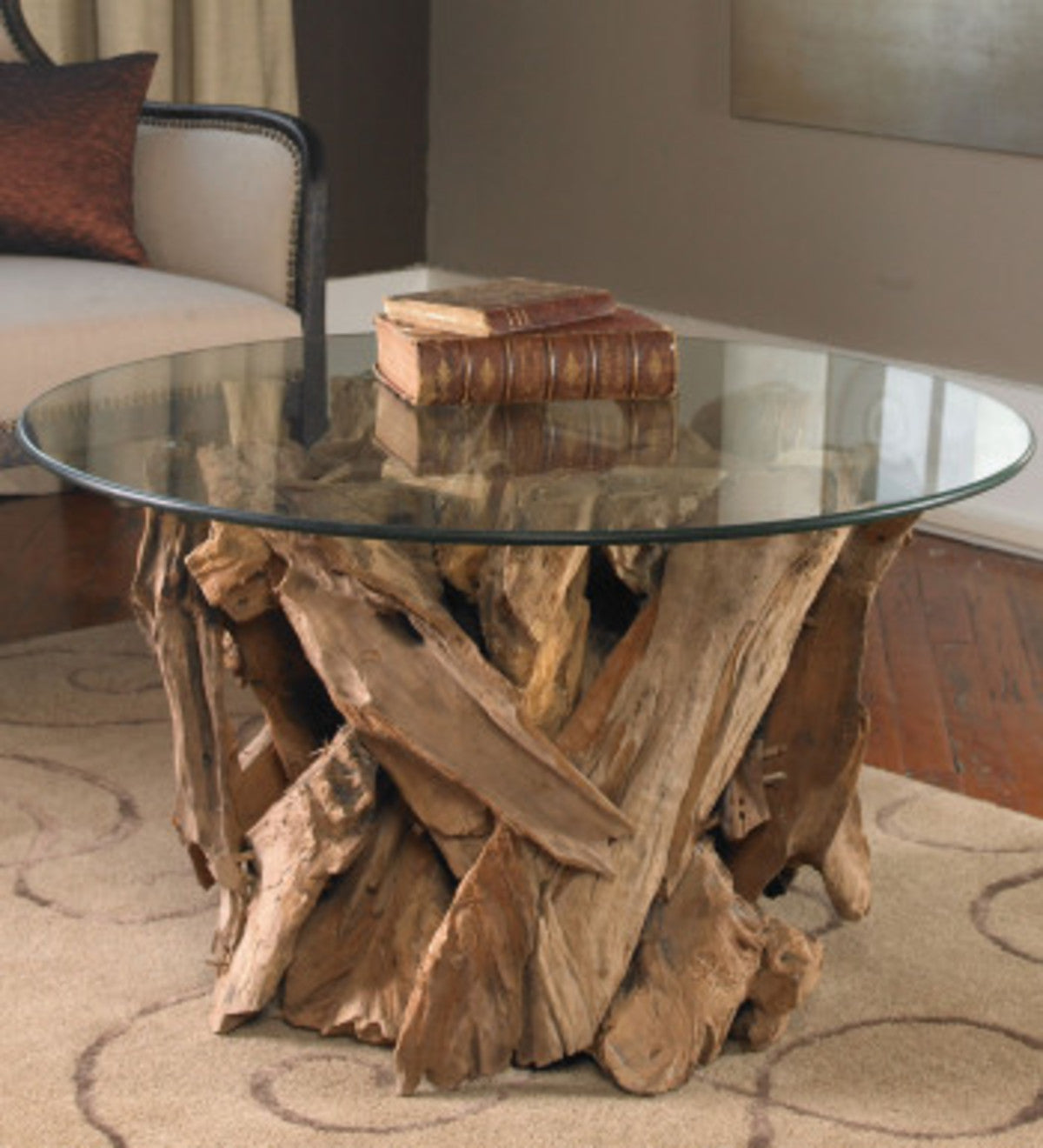 VivaTerra Teak Driftwood & Glass Coffee Table