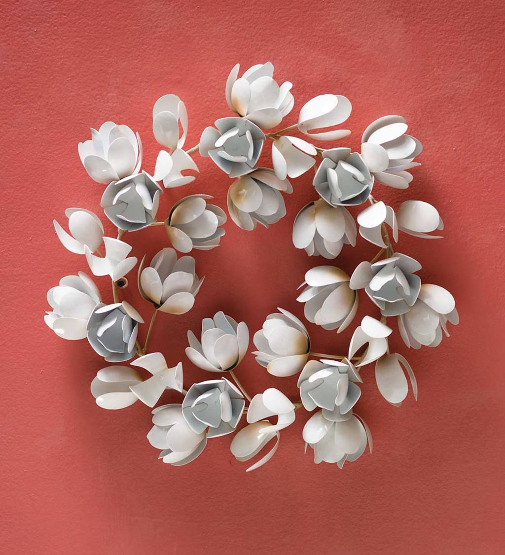 VivaTerra White Metal Magnolia Wreath