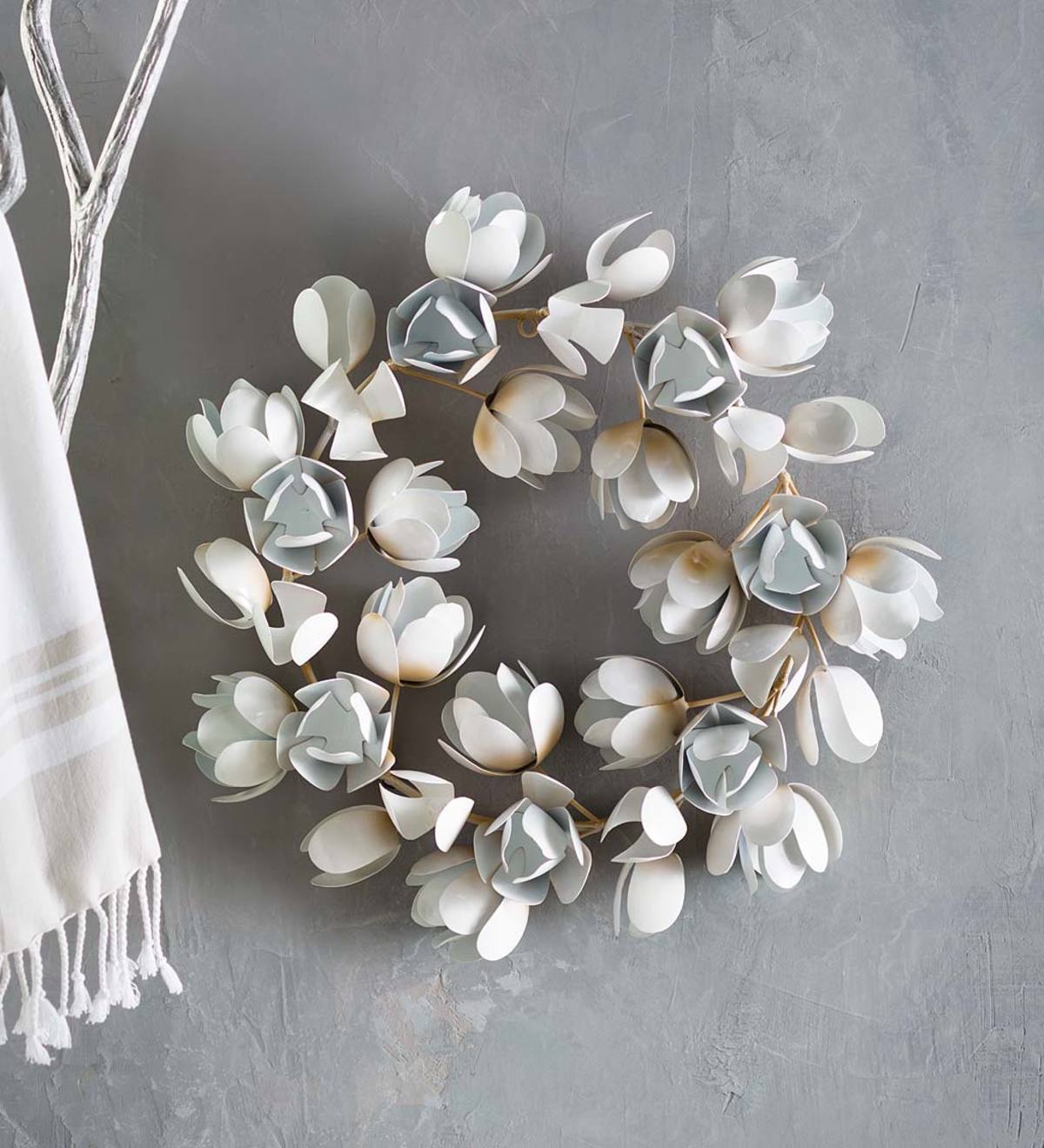 VivaTerra White Metal Magnolia Wreath