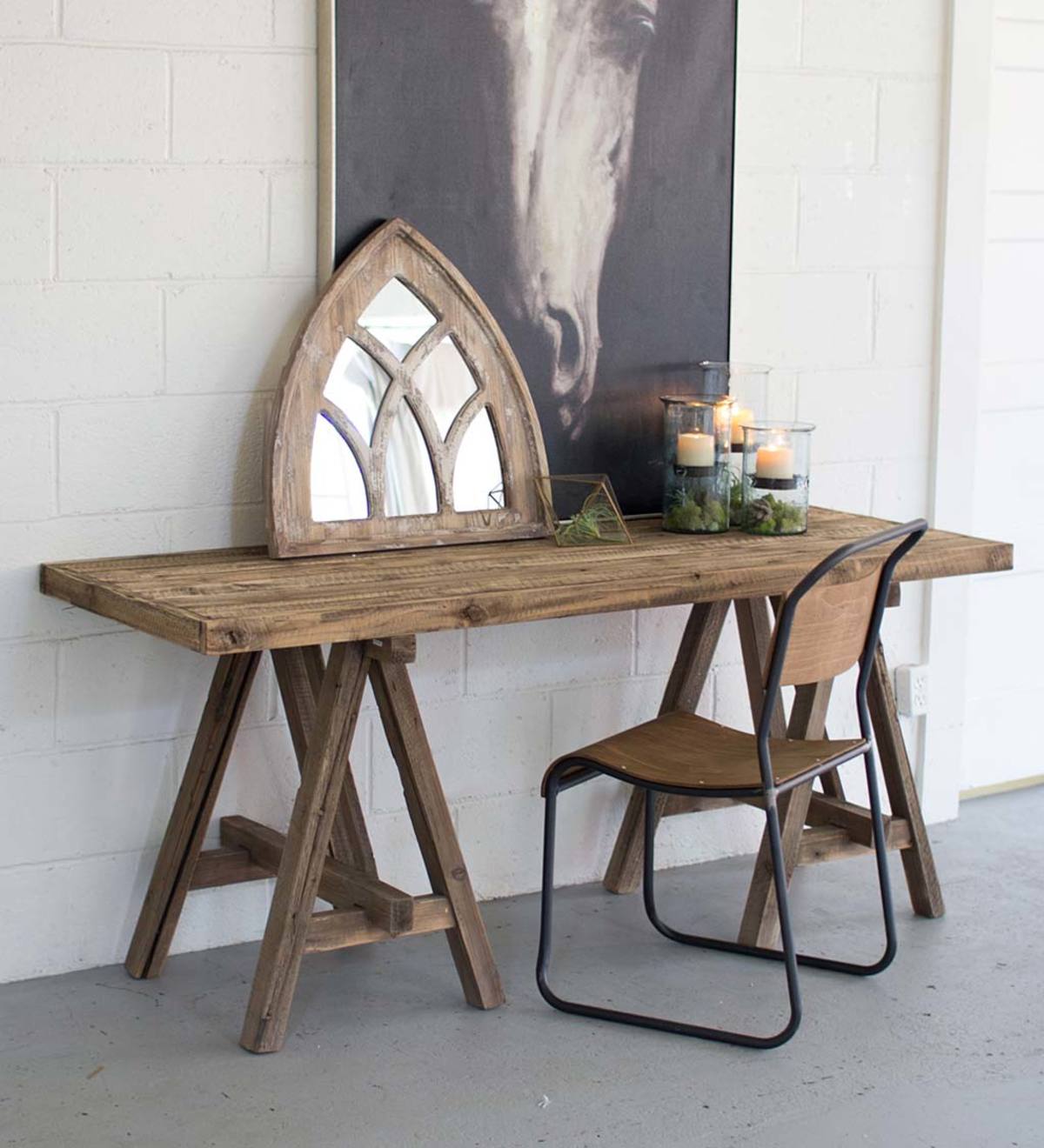VivaTerra Wooden Console Table With Saw Horse Base