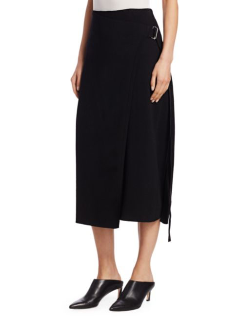 Helmut Lang Compact Merino Wool-Blend Midi Wrap Skirt