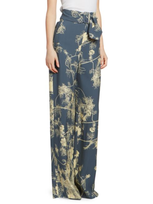 Dries Van Noten Wide-Leg Belted Floral Pants