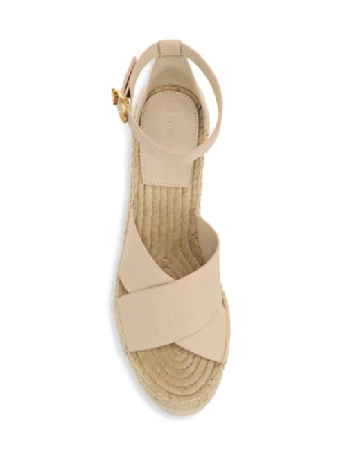 Tory Burch Selby Leather Platform Espadrille Wedges