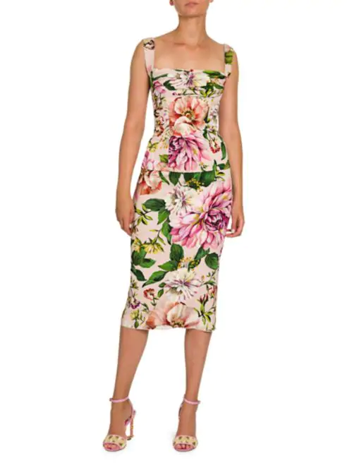 Dolce & Gabbana Charmeuse Floral-Print Bustier Top