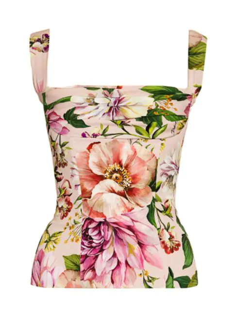 Dolce & Gabbana Charmeuse Floral-Print Bustier Top