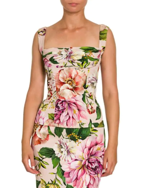 Dolce & Gabbana Charmeuse Floral-Print Bustier Top