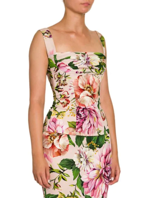 Dolce & Gabbana Charmeuse Floral-Print Bustier Top