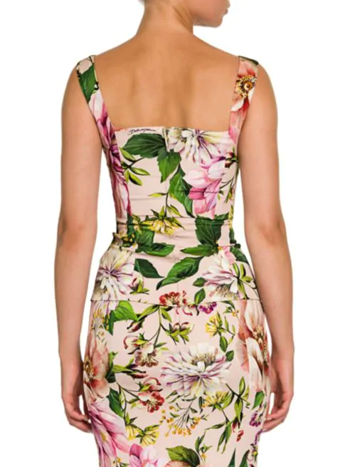 Dolce & Gabbana Charmeuse Floral-Print Bustier Top