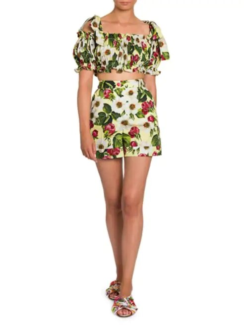 Dolce & Gabbana Floral-Print Tie-Shoulder Crop Top