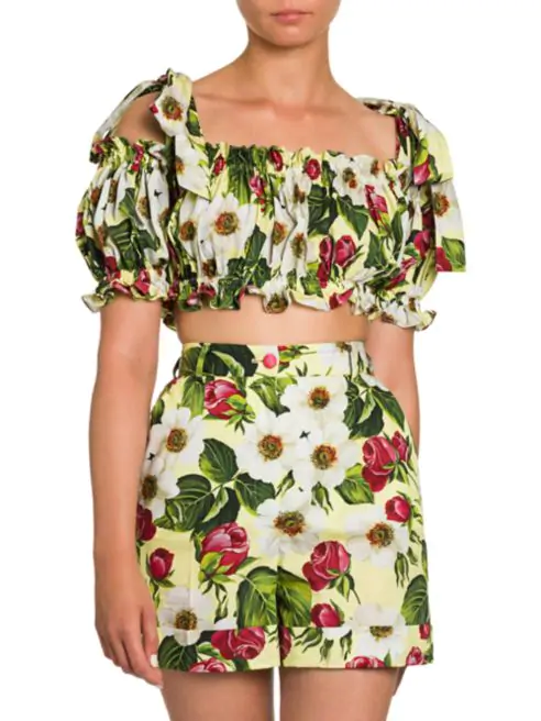 Dolce & Gabbana Floral-Print Tie-Shoulder Crop Top