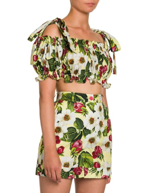 Dolce & Gabbana Floral-Print Tie-Shoulder Crop Top
