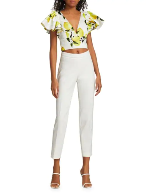 AMUR Ruffle-Sleeve Lemon Cropped Top