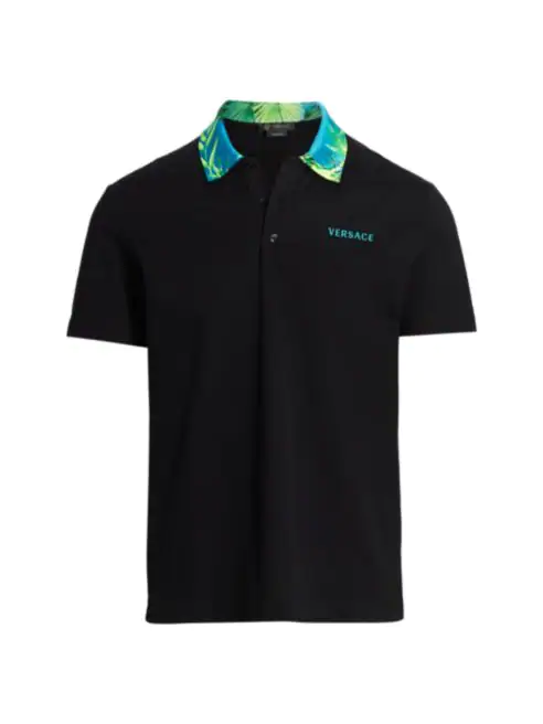 Versace Jungle-Print Collar Polo