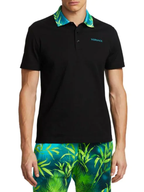 Versace Jungle-Print Collar Polo