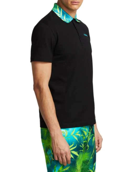 Versace Jungle-Print Collar Polo