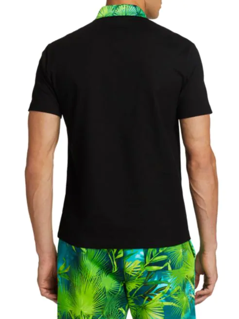Versace Jungle-Print Collar Polo