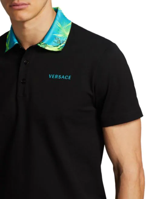 Versace Jungle-Print Collar Polo