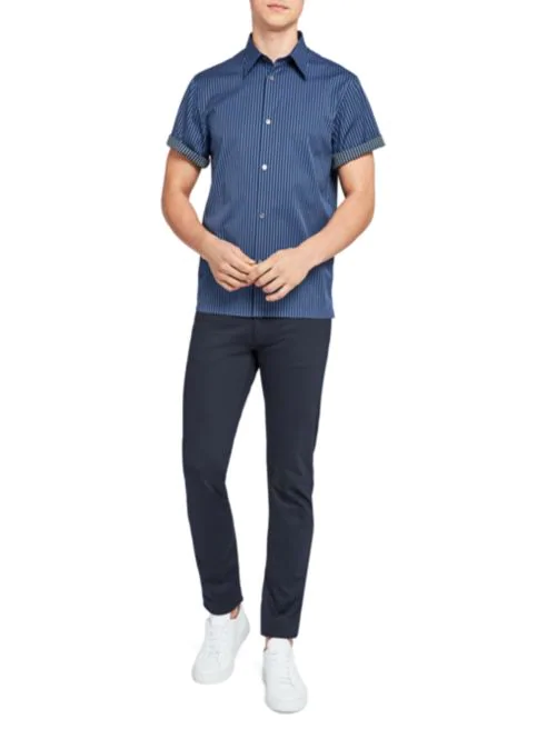 Theory Weldon Relax-Fit Reverse Stripe Short-Sleeve Shirt