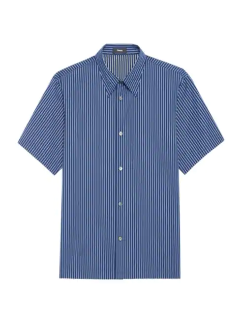 Theory Weldon Relax-Fit Reverse Stripe Short-Sleeve Shirt