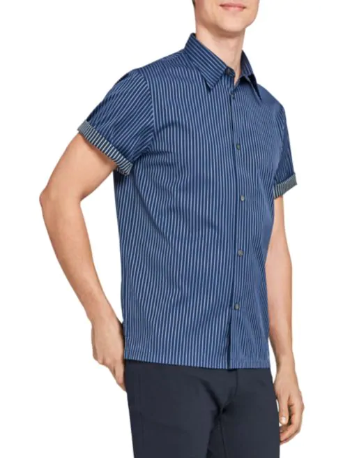 Theory Weldon Relax-Fit Reverse Stripe Short-Sleeve Shirt