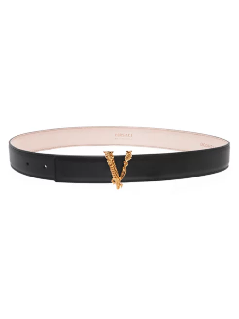 Versace V Logo Leather Belt
