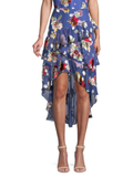 Alice + Olivia Mariel Floral Asymmetric Tiered Ruffle High-Low Midi Skirt