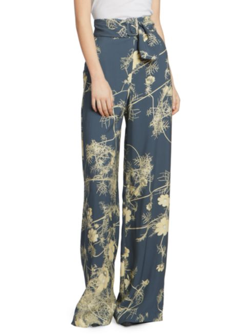 Dries Van Noten Wide-Leg Belted Floral Pants