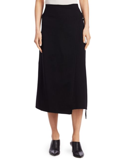 Helmut Lang Compact Merino Wool-Blend Midi Wrap Skirt