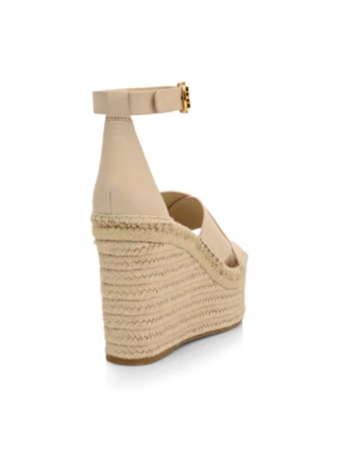 Tory Burch Selby Leather Platform Espadrille Wedges