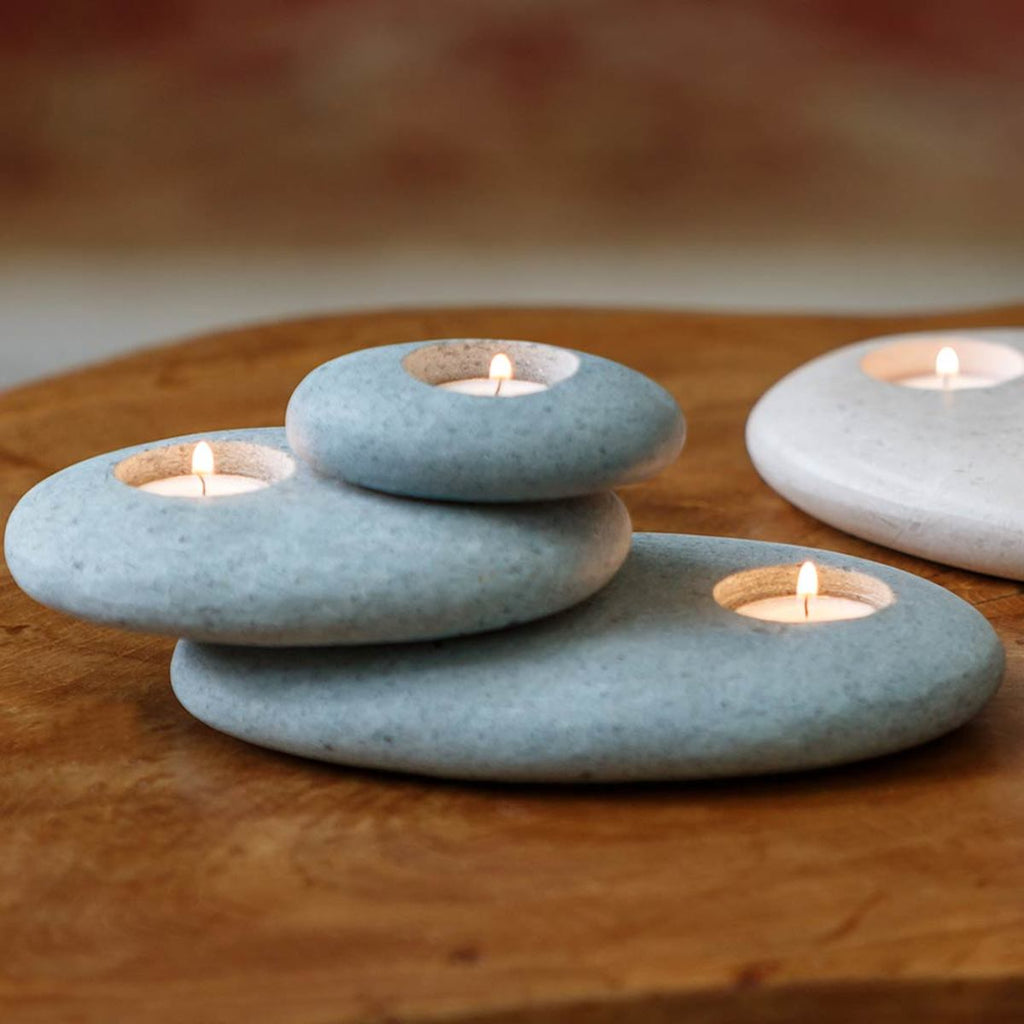 VivaTerra Zen Stone Cairn Tealight Holder