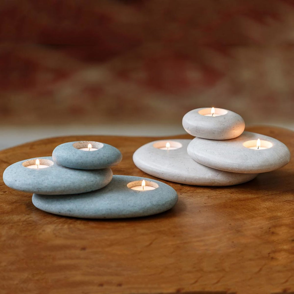 VivaTerra Zen Stone Cairn Tealight Holder